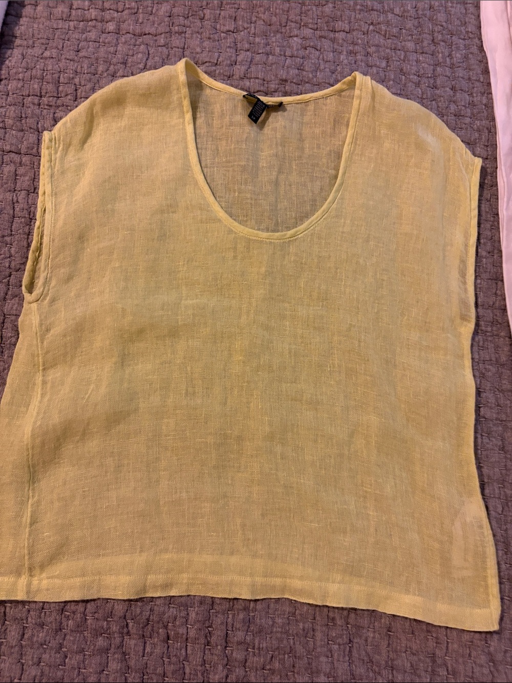 Eileen Fisher Organic Linen Lightweight
 Bright  Yellow Linen Scoop Neck Women's